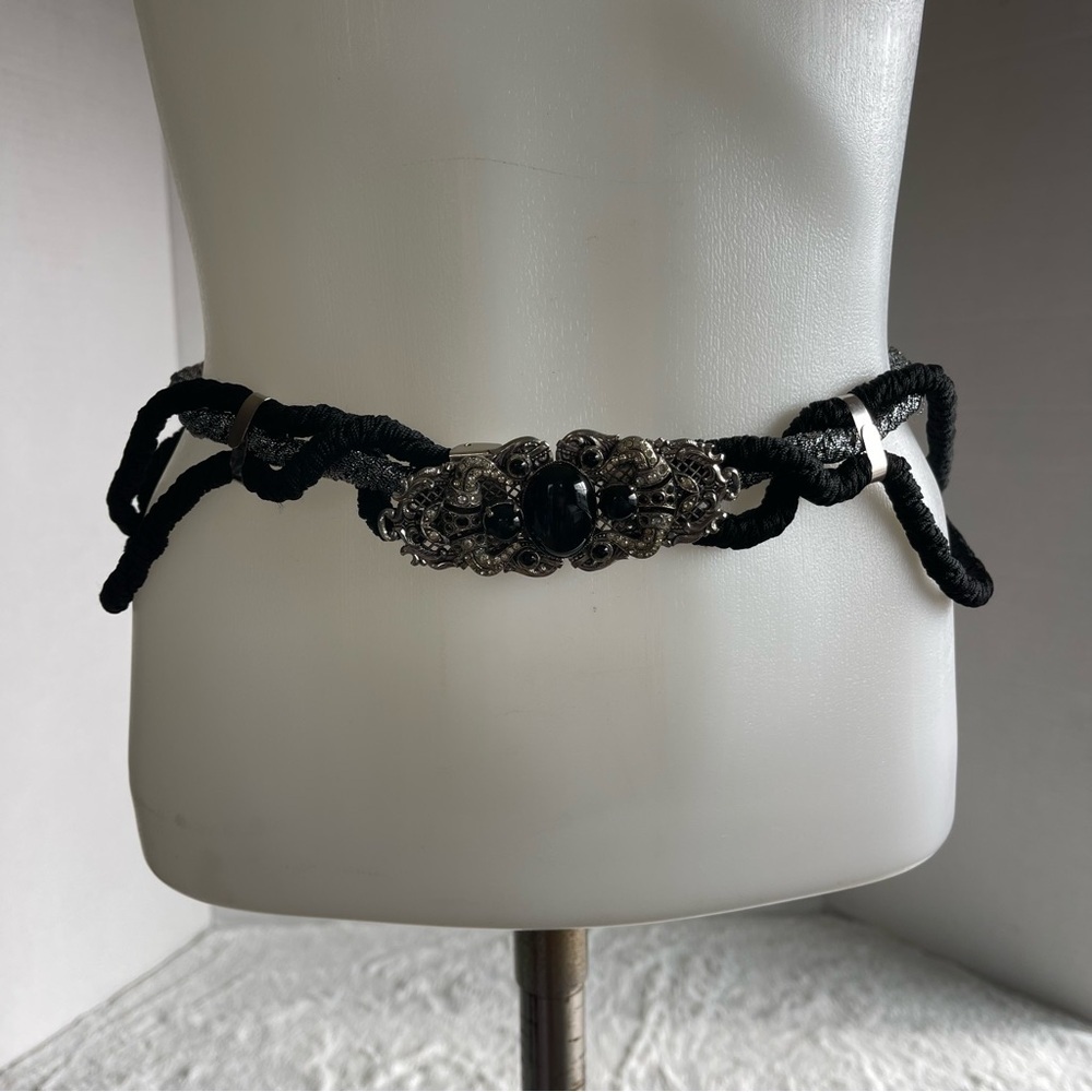 Vintage Elegant Black and Silver Women's Elastic Belt Made in Germany Rare